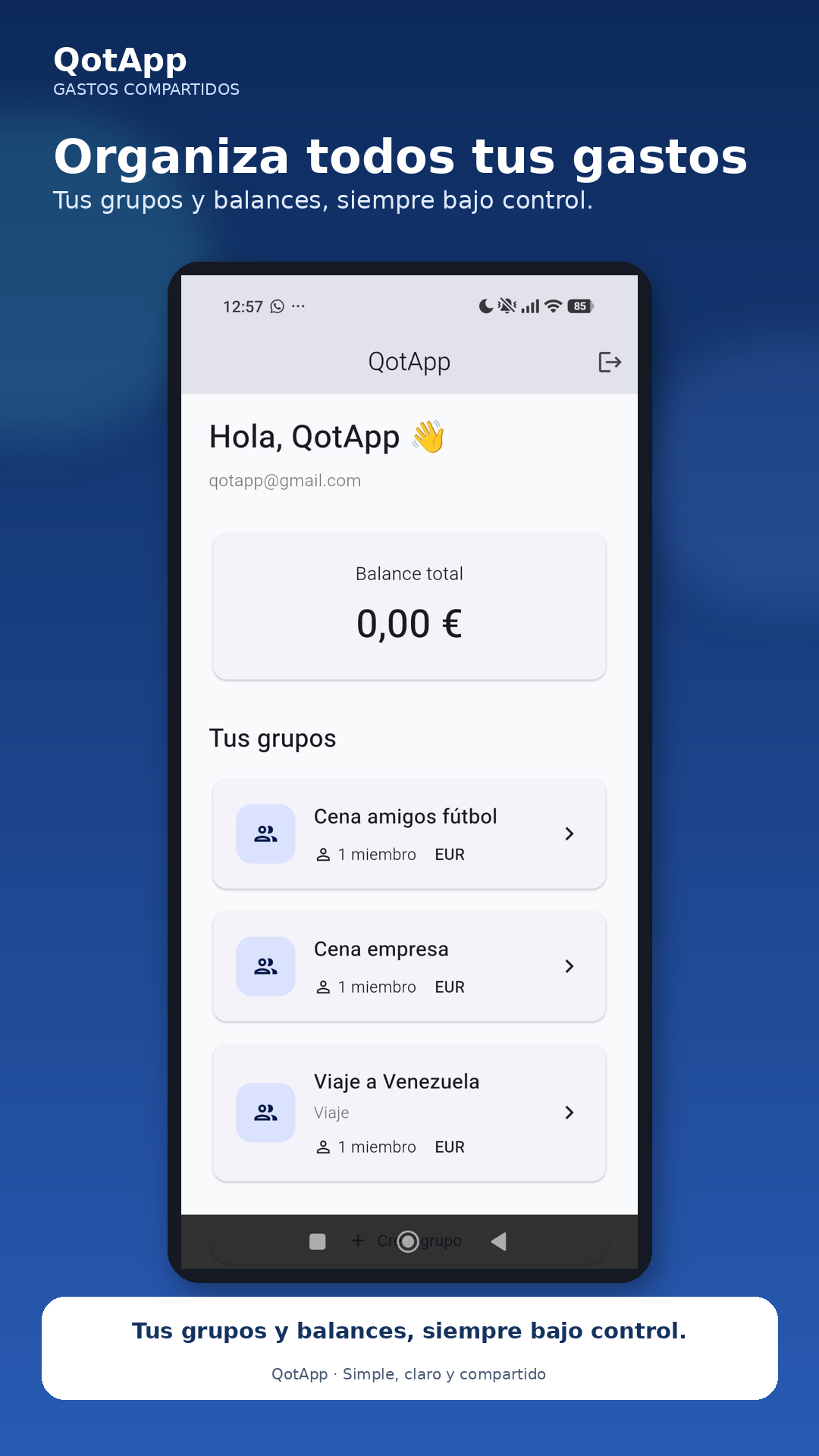 Pantalla principal de QotApp